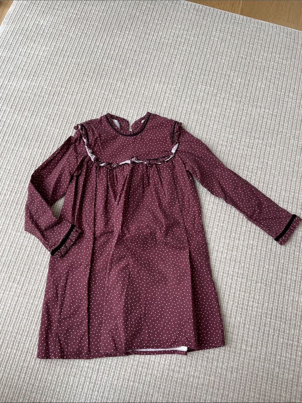 La Coqueta Girls' Burgundy Polka Dot Vela Ruffle Long-Sleeve Dress